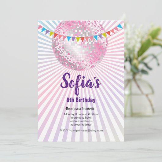 disco party , glitter , dans , partijuitnodiging kaart (Staand voorkant)