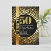 Disco party, goud, 70's, verjaardagsfeest kaart (Staand voorkant)