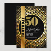 Disco party, goud, 70's, verjaardagsfeest kaart (Voorkant / Achterkant)