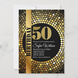 Disco party, goud, 70's, verjaardagsfeest kaart