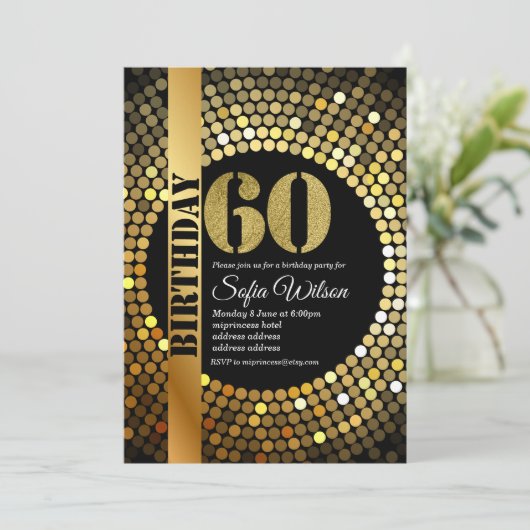 Disco party, goud, 70's, verjaardagsfeest kaart (Staand voorkant)