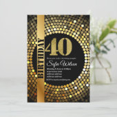 Disco party, goud, 70's, verjaardagsfeest kaart (Staand voorkant)