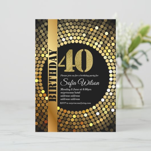 Disco party, goud, 70's, verjaardagsfeest kaart (Staand voorkant)