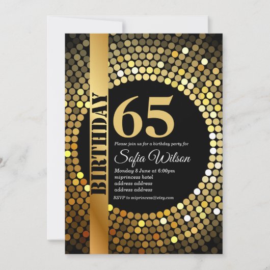 Disco party, goud, 70's, verjaardagsfeest kaart (Voorkant)