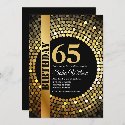 Disco party, goud, 70's, verjaardagsfeest kaart (Voorkant / Achterkant)