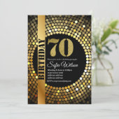 Disco party, goud, 70's, verjaardagsfeest kaart (Staand voorkant)