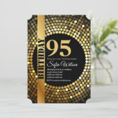 Disco party, goud, 95's, verjaardagsfeestuitnodigi kaart (Staand voorkant)
