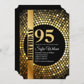 Disco party, goud, 95's, verjaardagsfeestuitnodigi kaart (Voorkant / Achterkant)