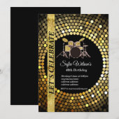 Disco party, goud, muziek, verjaardagsfeest kaart (Voorkant / Achterkant)