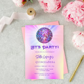 Disco party holografische Quinceanera Kaart