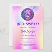Disco party holografische Quinceanera Kaart (Voorkant)