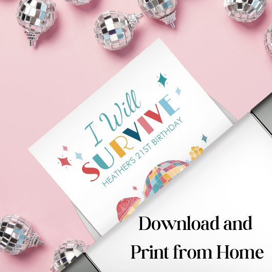 Disco Party Ik zal overleven Kater Kit Party Sign Poster