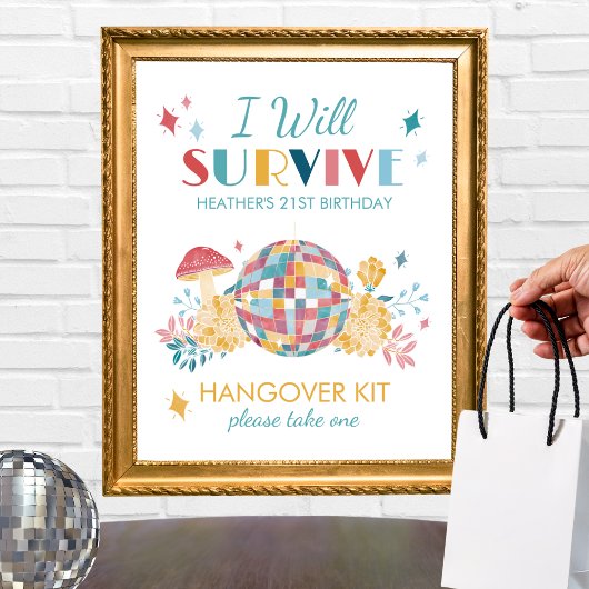 Disco Party Ik zal overleven Kater Kit Party Sign Poster