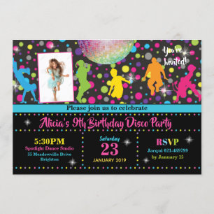 Disco Party Invitation Girl Dance Birthday Invite Kaart