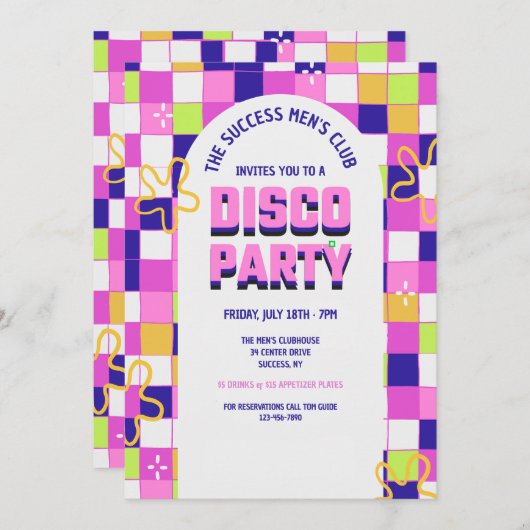Disco Party Invitation Kaart (Voorkant / Achterkant)
