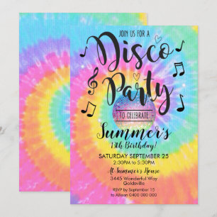 Disco Party Invitation Tie Dye Disco Kaart