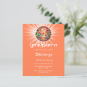 Disco party koraal sinaasappel verjaardagsuitnodig (Staand voorkant)