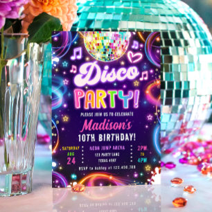 Disco Party Let's Glow Neon Glow Girl Verjaardag Kaart