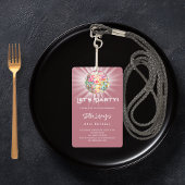 Disco party roos gouden verjaardagsuitnodiging badge