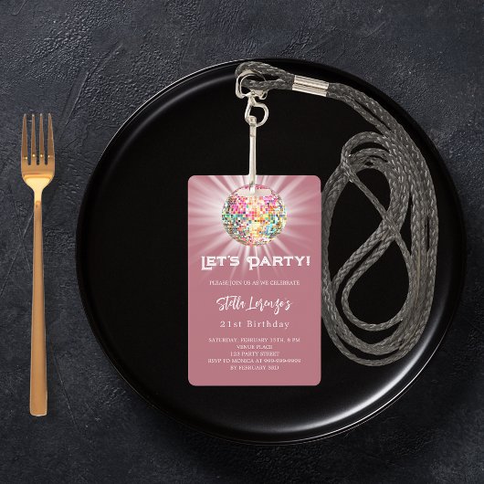 Disco party roos gouden verjaardagsuitnodiging badge