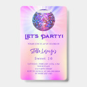 Disco party roze holografische Sweet 16 uitnodigin Badge (Front)