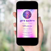 Disco party roze holografische verjaardag kaart