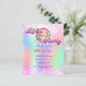 Disco party roze holografische verjaardag uitnodig (Staand voorkant)