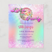 Disco party roze holografische verjaardag uitnodig (Voorkant)