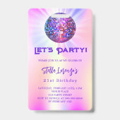 Disco party roze holografische verjaardag uitnodig badge (Front)
