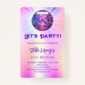 Disco party roze holografische verjaardag uitnodig badge (Voorkant)
