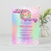 Disco party roze mint groen holografische verjaard kaart (Staand voorkant)