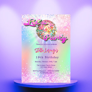 Disco party roze mint groen holografische verjaard kaart