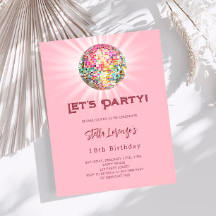 Disco party roze verjaardagsuitnodiging