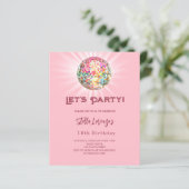 Disco party roze verjaardagsuitnodiging (Staand voorkant)