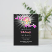 Disco party roze zwarte verjaardag uitnodiging (Staand voorkant)
