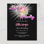 Disco party roze zwarte verjaardag uitnodiging (Voorkant)