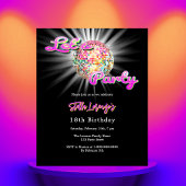Disco party roze zwarte verjaardag uitnodiging