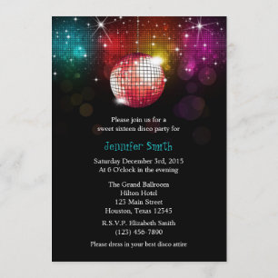 Disco Party Sweet 16 Ball Invitation Kaart