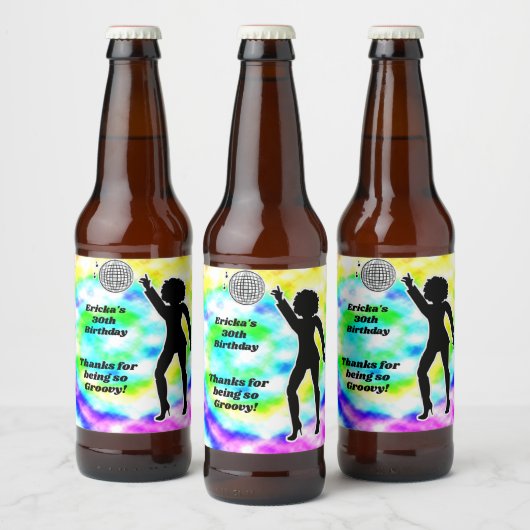 Disco Party Tie Dye Adult Groovy Birthday Party Bier Etiket (Flessen)