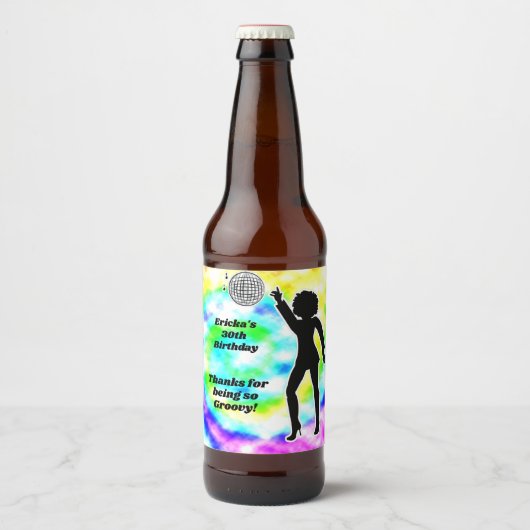 Disco Party Tie Dye Adult Groovy Birthday Party Bier Etiket (Voorkant)