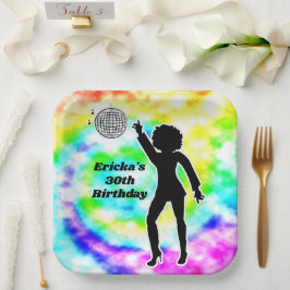 Disco Party Tie Dye Adult Retro Birthday Papieren Bordje