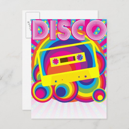 Disco Party Uitnodiging Briefkaart (Voorkant / Achterkant)