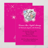 Disco Party-uitnodiging met Hot-roze achtergrond Kaart (Voorkant / Achterkant)