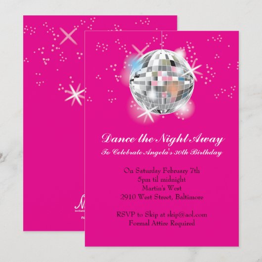 Disco Party-uitnodiging met Hot-roze achtergrond Kaart (Voorkant / Achterkant)