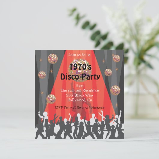Disco Party-uitnodiging uit 1970 Kaart (Staand voorkant)
