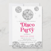 Disco Party Verjaardag Zilver Retro Roze Glitter Kaart (Voorkant)