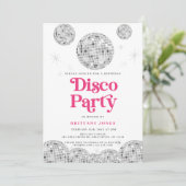Disco Party Verjaardag Zilver Retro Roze Glitter Kaart (Staand voorkant)