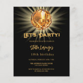 Disco party zwart goud budget verjaardagsuitnodigi (Voorkant)