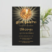Disco party zwart goud Quinceanera Kaart (Staand voorkant)