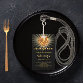 Disco party zwart gouden verjaardagsuitnodiging badge